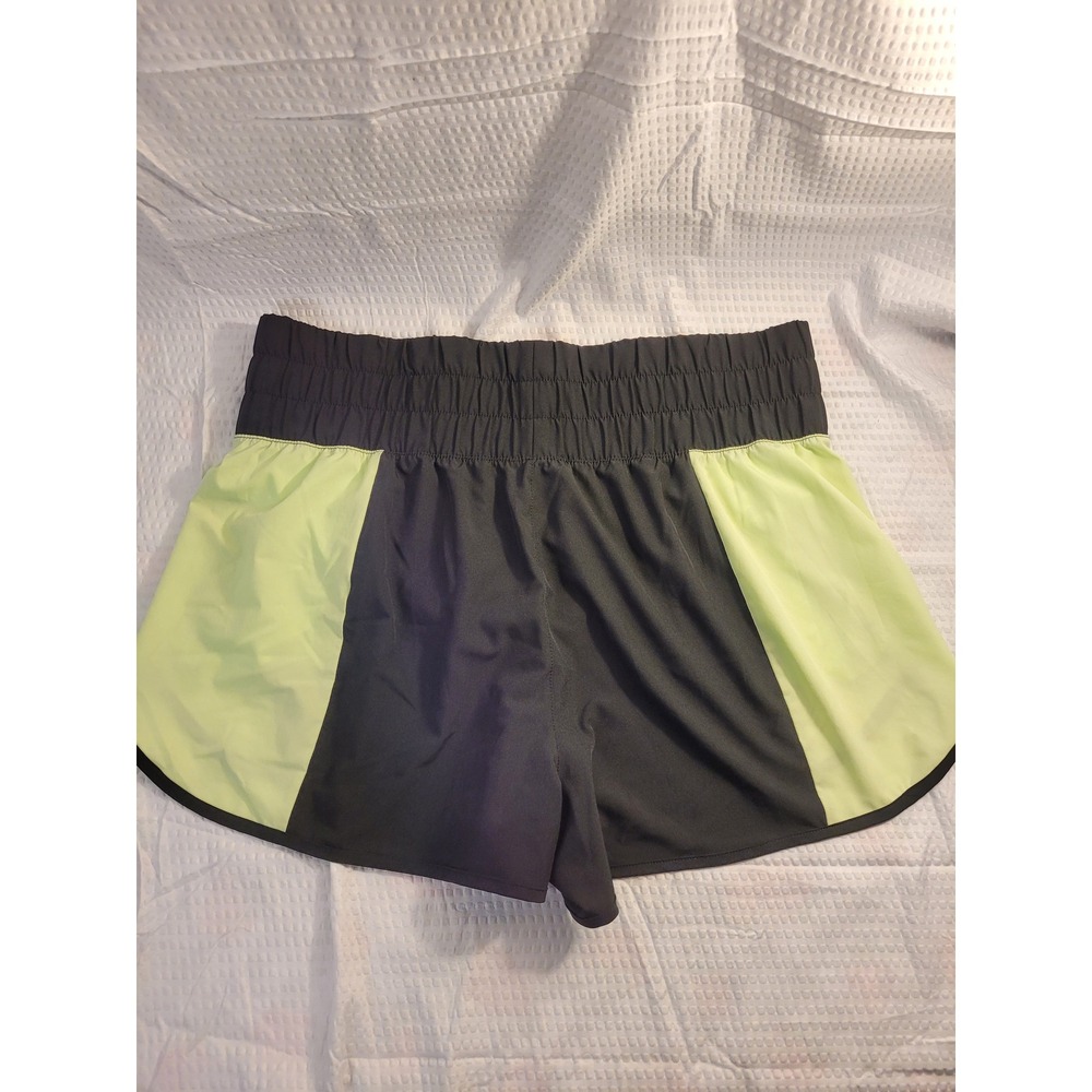 Avia Womens XL 16-18 Running Shorts Black Neon Lime Green Smocked Waistband